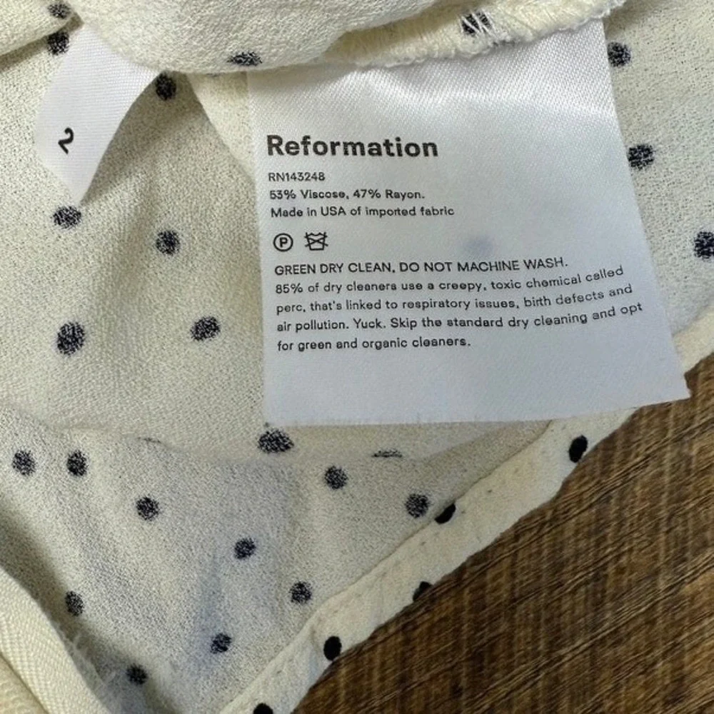 REFORMATION Polka Dot Top Women 2 Puff Sleeve Keyhole Back Coquette Feminine